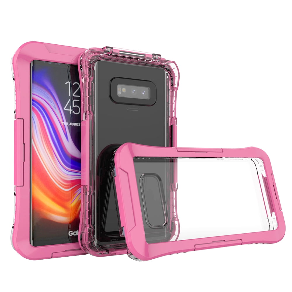 Waterproof Fully Sealed Hard Case For Samsung Galaxy Note 9 With Plastic Screen Protector Cover For Swimming, Beach, Camping, Vacation Outdoor Use (Pink)
