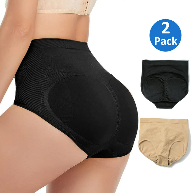 MISS MOLY 2 Pack Womens Mid Waist Padded Butt Lifting Tummy Control Panties  Underwear with Removable Pads