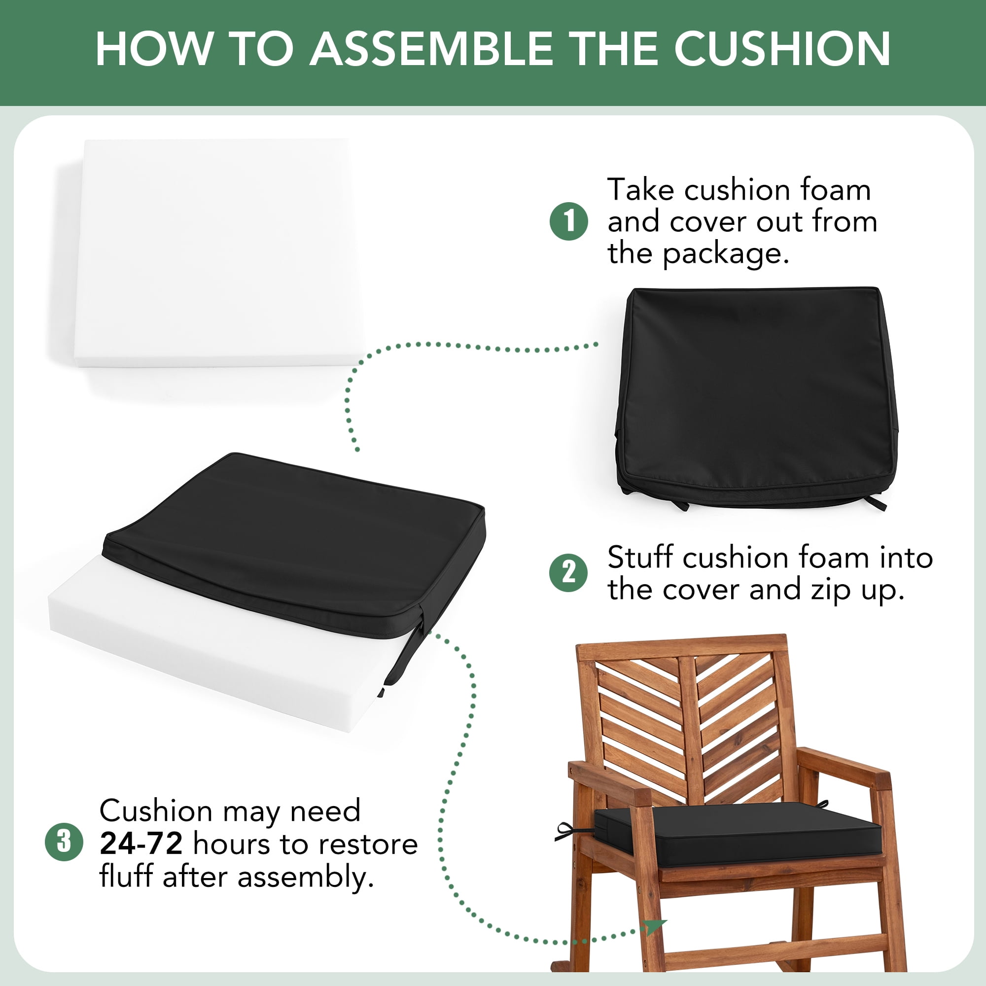 Outdoor Chair Cushions Set of 4, Waterproof & Fade Resistant Seat Cushion for Patio Furniture - 18.5 x 16 x 2 Inch Chair Pads with Ties and Hidden Zipper, Black