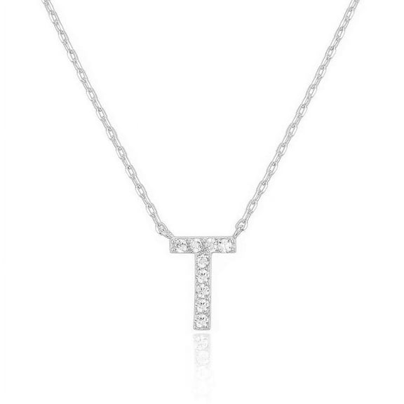 Bonjour Jewelers 14k White Gold Created White Sapphire Initial T Letter Pendant Necklace Plated