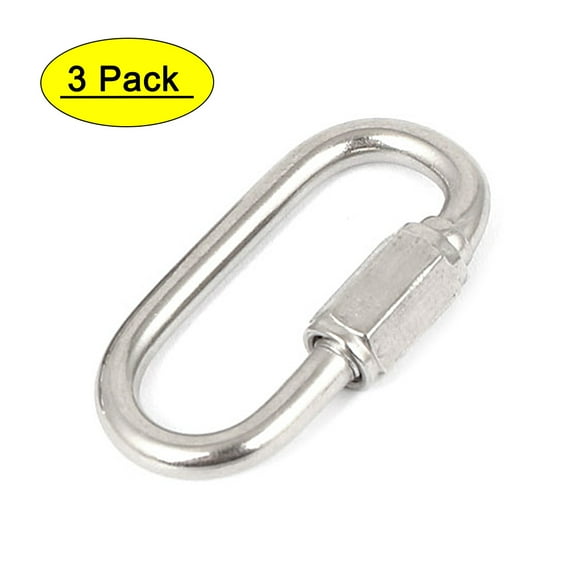 Unique Bargains 304 Stainless Steel 3.5mm Thickness Quick Oval Screwlock Link Lock Hook Carabiner 3pcs