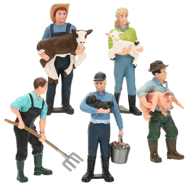 5pcs Farmer Modelo de granja Modelo de carácter Simulación Farmista Figura en miniatura Decoración de pasteles