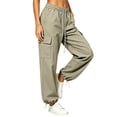 thumbnail image 3 of Lumosvexa Women's Cargo Joggers, Multiple Pockets Loose Fit Adjustable Drawstring Fall Hiking Sports Pants Green L, 3 of 6