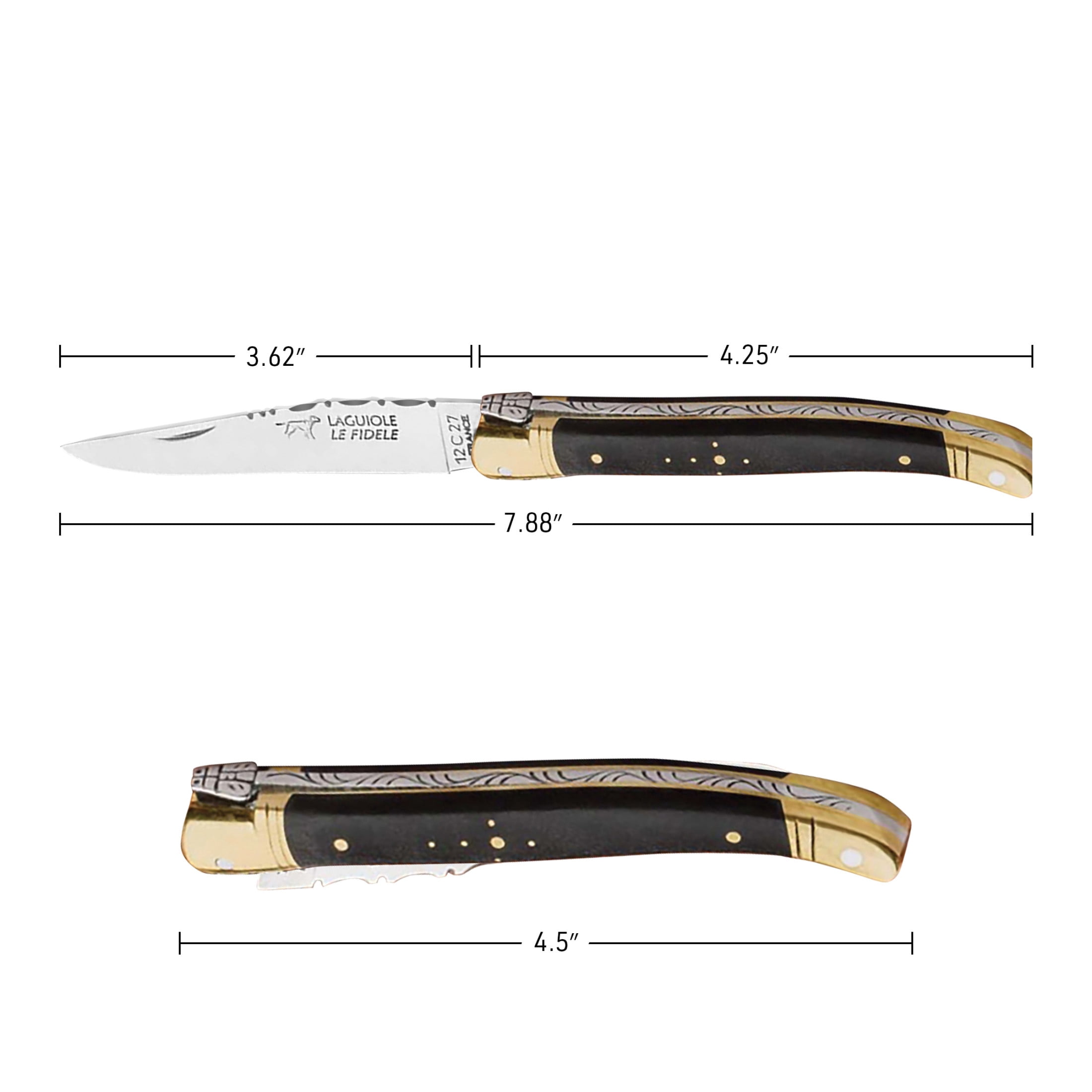 Kings County Tools 7.9” Stainless Steel Laguiole Le Fidele Pocket Knife with Leather Sheath