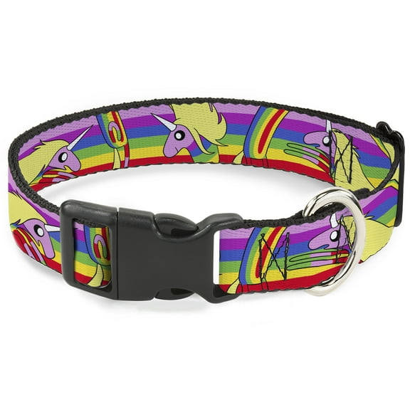 Cartoon Network Pet Collar, Dog Collar Plastic Buckle, Adventure Time Lady Raincorn Poses Stripe Rainbow, 7 to 8.5 Inches 0.5 Inch Wide