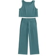 thumbnail image 6 of Cueply Women's Summer 2 Piece Outfits Lounge Sets Sleeveless Crop Top Wide Leg Cropped Pants with Pockets, 6 of 7
