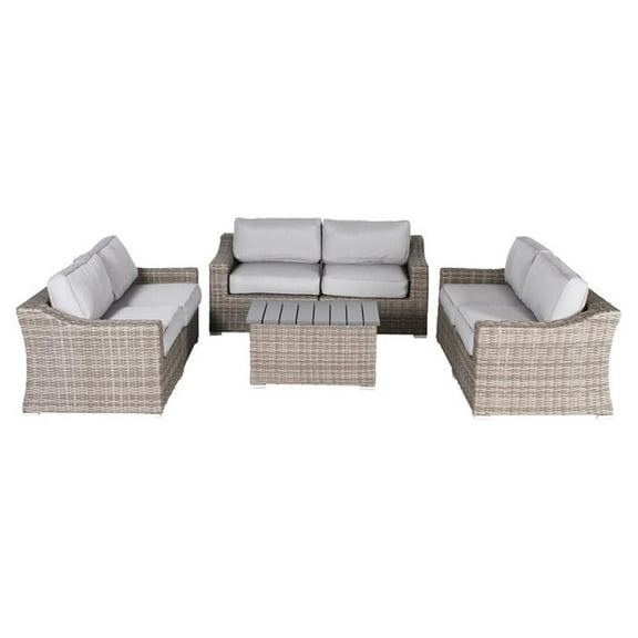 Living Source International 7-Piece Modern Rattan Sofa Set with Cushions in Gray