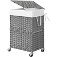 thumbnail image 2 of 90L Slim Laundry Hamper with Wheels, Rolling Laundry Basket with Lid and Renovable Liner Bag, Handwoven Rattan Organizer for bedroom, bathroom, laundry room (Pink), 2 of 8