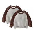 thumbnail image 2 of Spazoro Toddler Kids Girls Boys Sweatshirts, Fall Winter Crew Neck Solid Color Long Sleeve Tops for Childs Girls Boys Brown Size 1-2T, 2 of 3