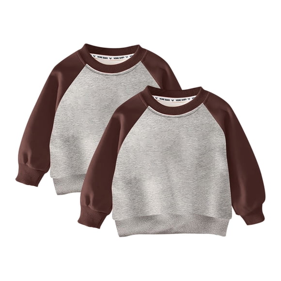 Milgrthf Ensemble 2 Pcs Tout-Petits Bébés Garçons Filles Lot de 2 Chandail Molletonné Col Rond Coton Manches Longues Couleur Unie Chandail à Enfiler Hauts Brun 8 Ans