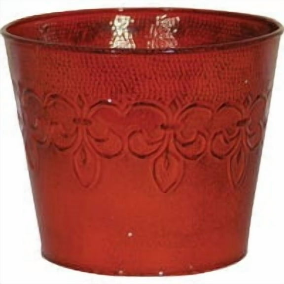 Robert Allen MPT01886 Fluer De Lis Series Metal Planter Flower Pot, 4", Color Cayenne Red