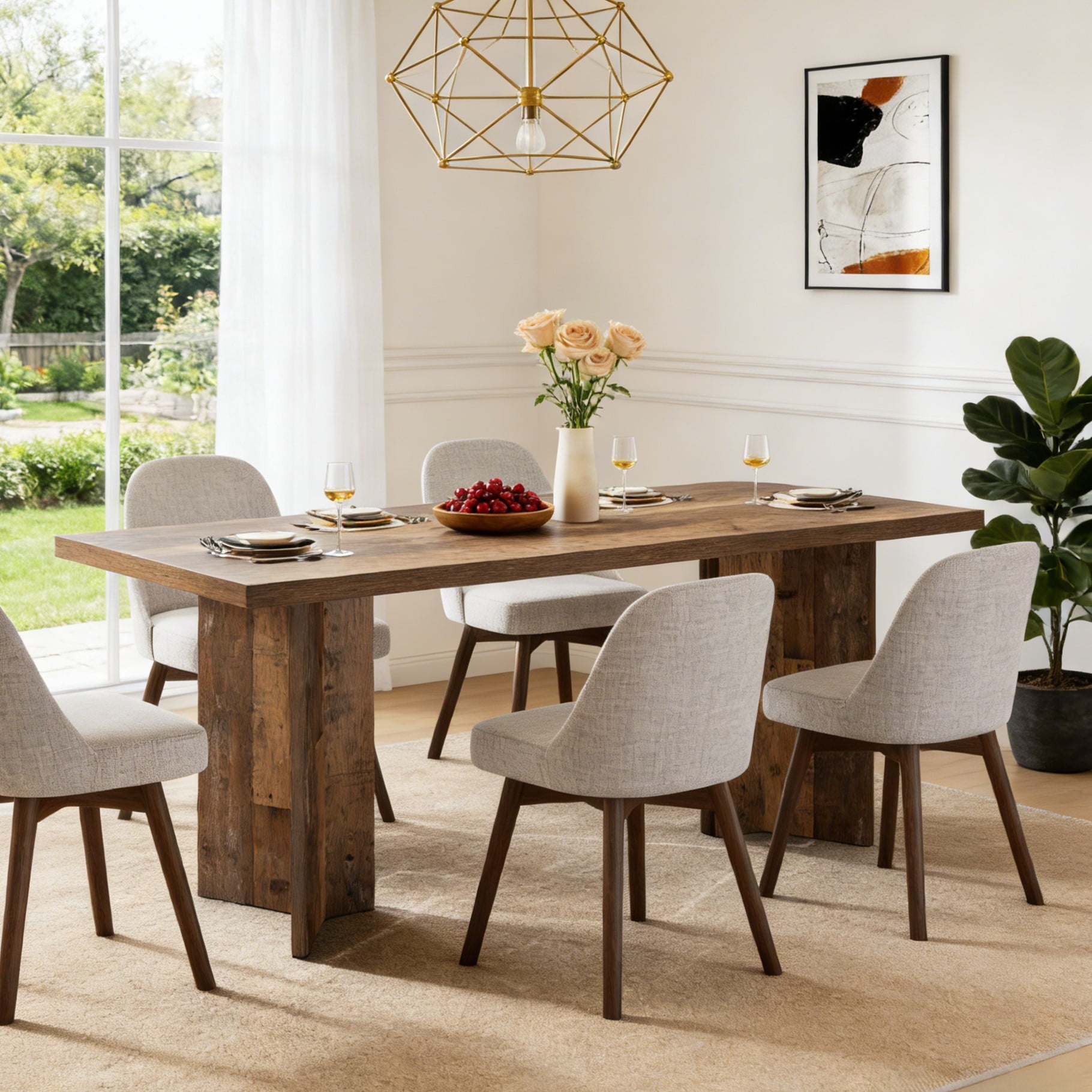 Fnova 63" Rectangular Modern Dining Table, Wooden Modern Kitchen Table for 6 People for Dining Room, Brown (Chairs Not Included)