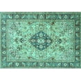 thumbnail image 1 of Ahgly Company Machine Washable Indoor Rectangle Medallion Turquoise Blue Traditional Area Rugs, 8' x 10', 1 of 4
