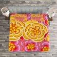 thumbnail image 3 of Ambesonne Floral Quilted Bedspread Set 3 Pcs, Funky Vibrant Flowers, Queen Size, Yellow Pink Orange, 3 of 3