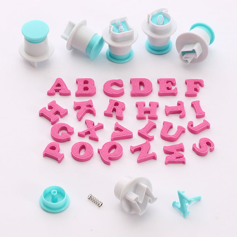 26 Alphabet Mold for Cake Fondant - Biscuit Cutter and Embosser Stamp  Letters for Cake Decorating Pink Fondant Stamp Set - DIY Big Plastic Cookie