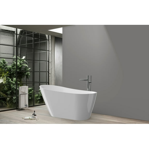 67 in. Acrylic Flatbottom Freestanding Soaking Bathtub in Glossy White