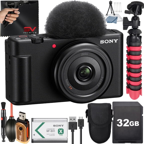 Sony ZV-1F Camera (Black) Vlogging with 32GB Memory Card   Case   Tripod   SV Premium Accessory Bundle (International Version)