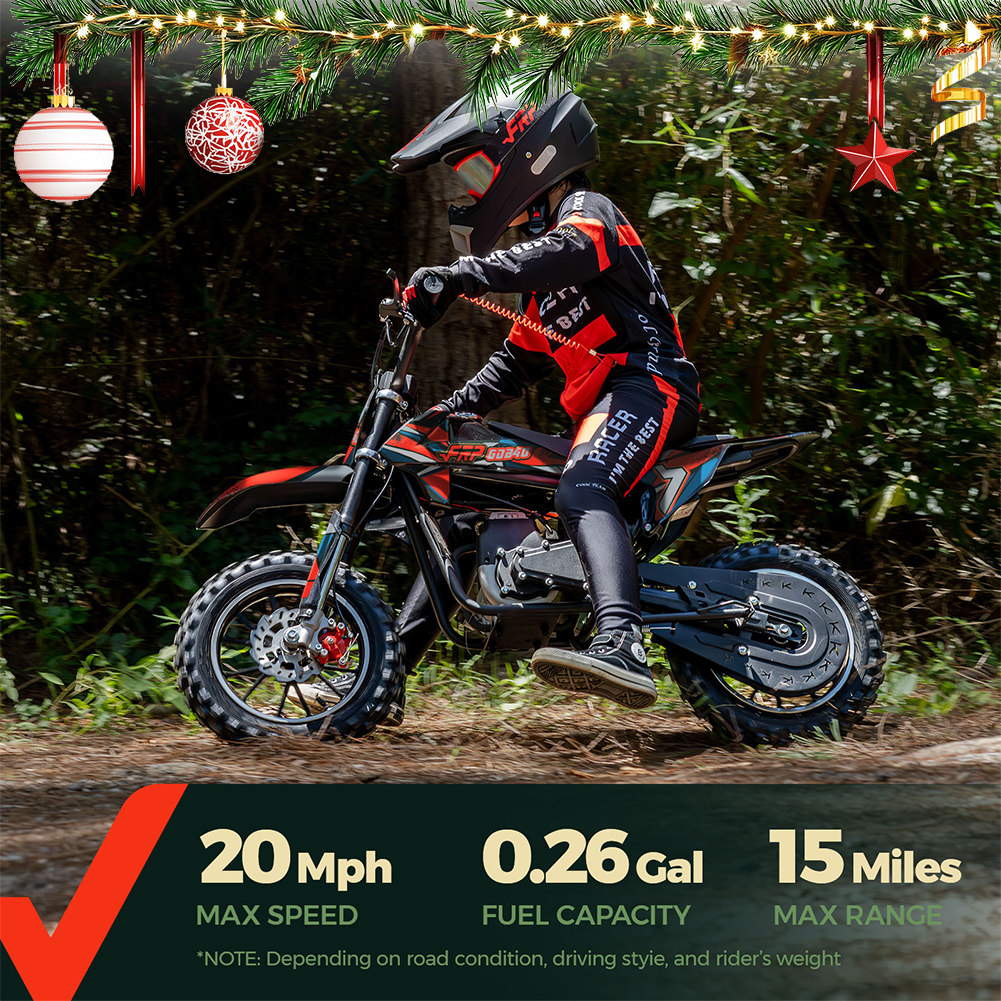 FRP FX40 40cc Dirt Bikes, 4-Stroke Gas Dirtbike for 13+, Mini Dirt Bike with Pull Start, Rear Disc Brake, EPA Certified, 20MPH Max Speed, Up to 132 LBS - Red