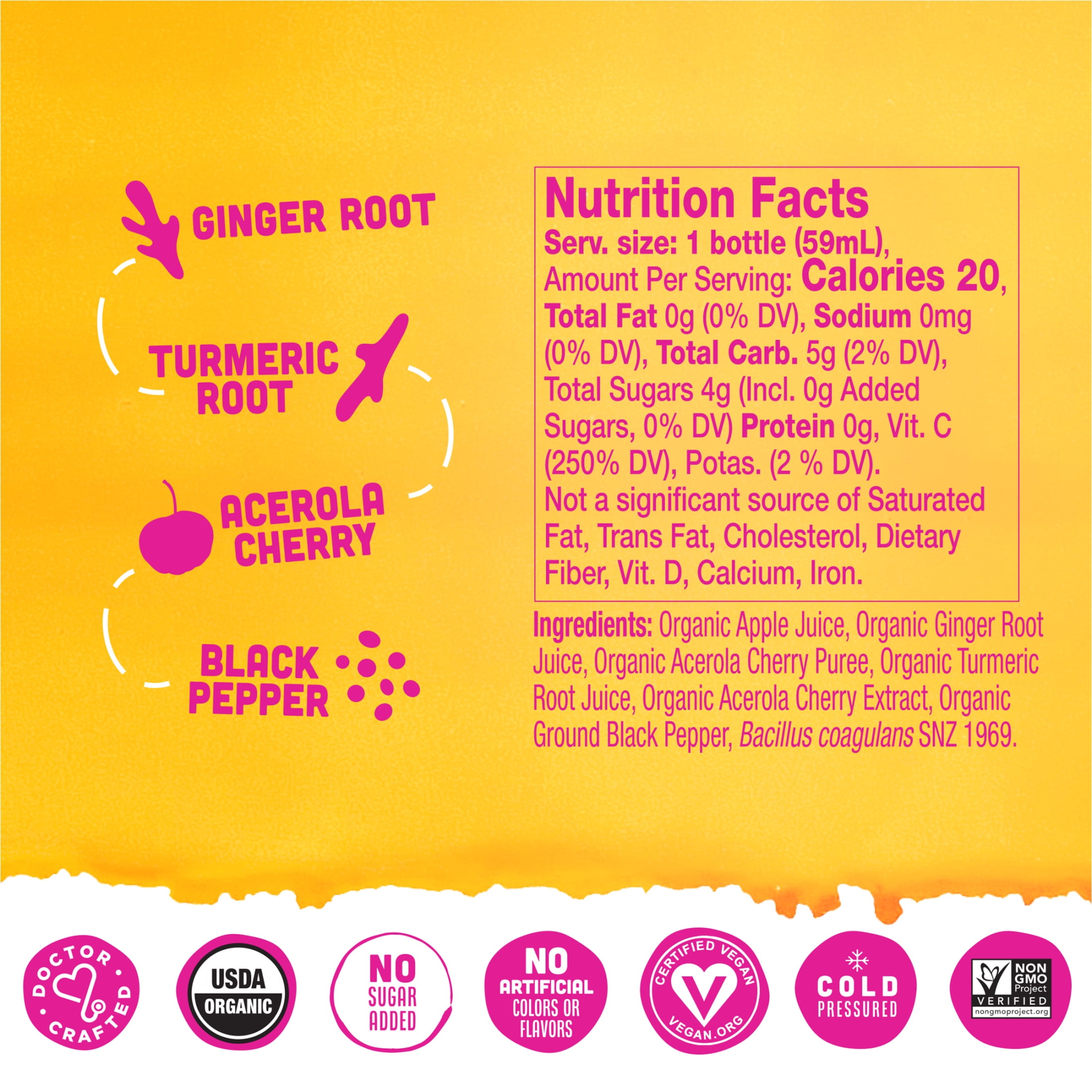 Vive Organic Immunity Boost Shot, Vitamin C, Ginger and Turmeric Wellness Shot, 2 fl oz Bottle