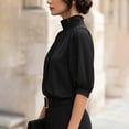 thumbnail image 6 of Womens Blouses Casual Tops Mock Neck Puff Sleeve Shirts Business Work Summer Outfits Lightweight Soft Daily Wear Fashion Tops by Yigetop Black L, 6 of 7