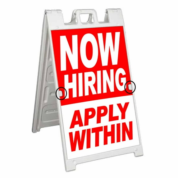Now Hiring Apply Within (24" X 36") Deluxe A-Frame Signicade, Includes Decal Applied To Stand