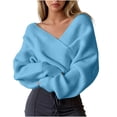 thumbnail image 2 of IUYRTFE Women's Cross V Neck Off Shoulder Knit Sweater Loose Fit Casual Batwing Sleeve Pullover Top, 2 of 6