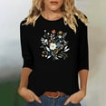 thumbnail image 2 of Charella Women's Floral Printed Tops Flower Graphic Tee Casual Crew Neck 3/4 Sleeve Shirts Loose Fit Clothes (2XL, Black 1), 2 of 6