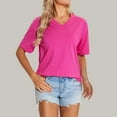 thumbnail image 4 of Cotton Short Sleeve T-Shirts for Women Summer Plain Tshirts V Neck Base Tee Casual Tees Regular Fit (XL, Hot Pink), 4 of 4