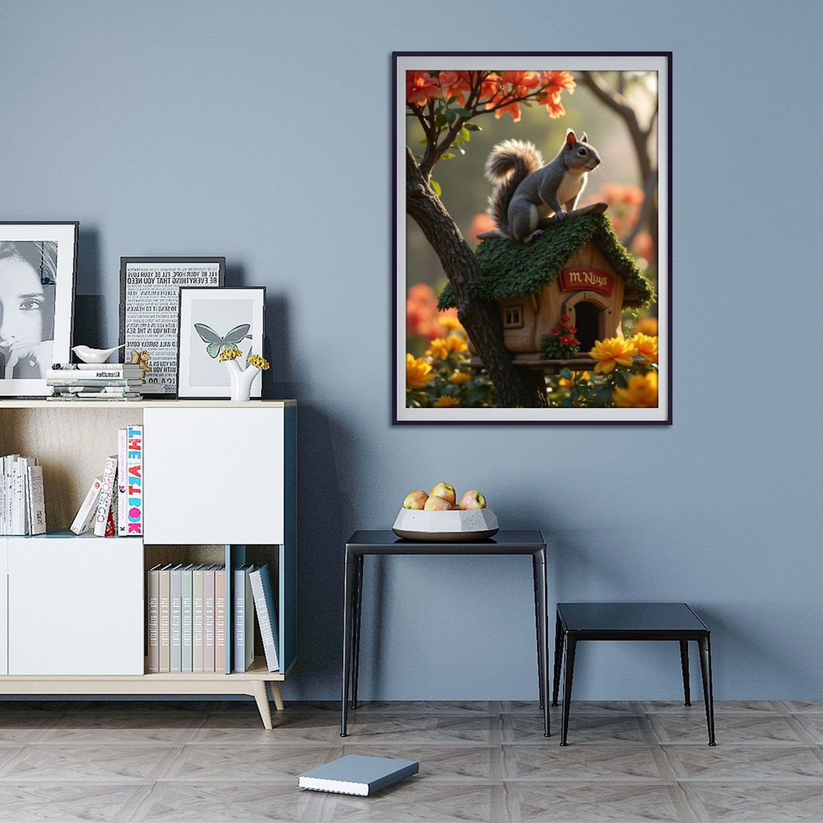 Diamond Art Kit for Adults, Squirrel Nature Wooden House Blossoms Diamond Painting for Adults Beginners, 5D DIY Diamond Art Painting Kits, Colorful Diamond Painting Craft for Home Decor 12x16