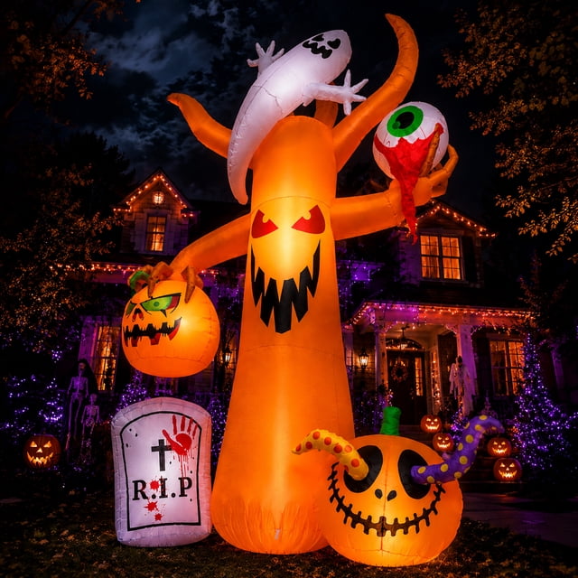 Inflable Halloween Arbol Calabazas Fantasma Ojo 2.45m Led