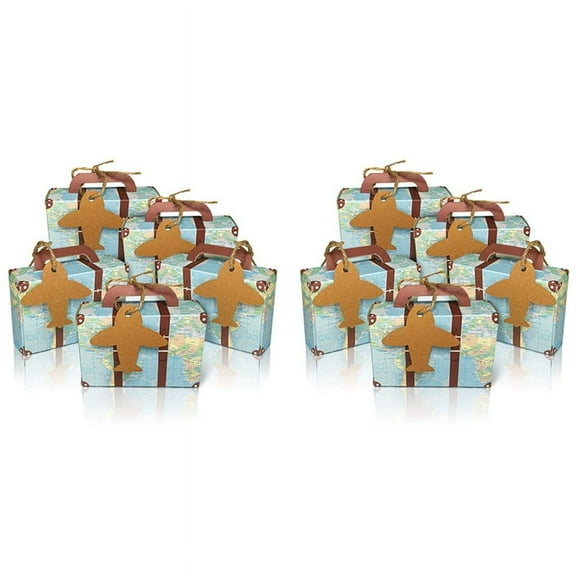 100PCS Suitcase Favor Boxes World Map Mini Suitcase Boxes Wedding Candy Boxes for Travel Theme Wedding Baby Bridal