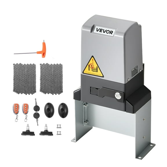 KFFKFF Automatic Sliding Gate Opener, 1200W Electric Motor for Gates up to 65.6ft and 5732lbs, Chain Drive System with Infrared Sensor & 2 Remote Controls, Driveway Entry Gate Operator