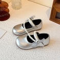 thumbnail image 2 of Viluyesy Girls Vintage-Inspired Flat Shoes – Soft-Sole Leather Lace-Up Dress Shoes with Pearl Bowknot and Delicate Lace Trim, Spring Summer Style Silver Size 11.5, 2 of 10