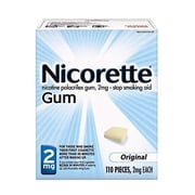 Nicorette Nicotine 2mg Chewing Gum Stop Smoking Aid Original, 110 ct, 2 Pack