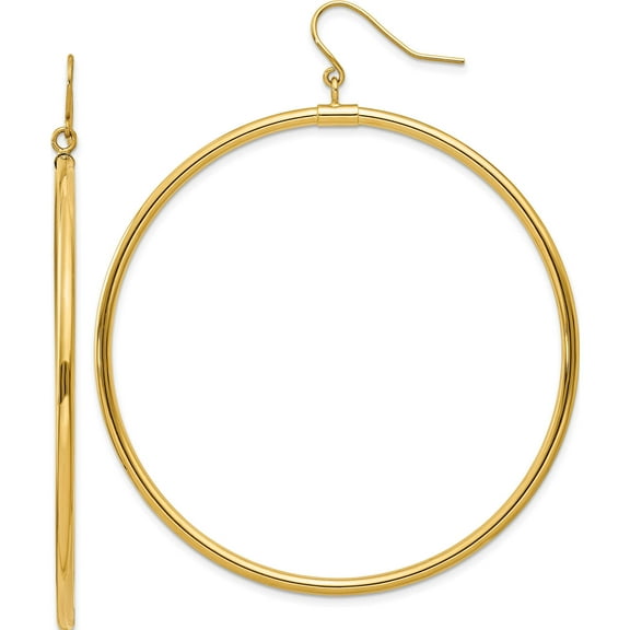14K Yellow Gold Tube Hoop Dangle Earrings (50 X 2) Made In Indonesia te510