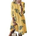 thumbnail image 3 of Xingzhi Robe Femme Vintage Imprimée Robe Manches 3/4 Col Rond Tissu, Feuille Jaune, 3TG, 3 of 5