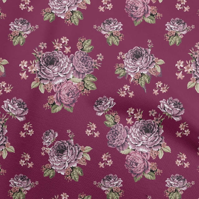 oneOone Silk Tabby Maroon Fabric Florals Craft Projects Decor Fabric Printed By The Yard 42 Inch Wide