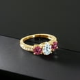 thumbnail image 3 of Gem Stone King 1.91 Ct Sky Blue Aquamarine Pink Tourmaline 18K Yellow Gold Plated Silver Moissanite Ring (Size 6), 3 of 4