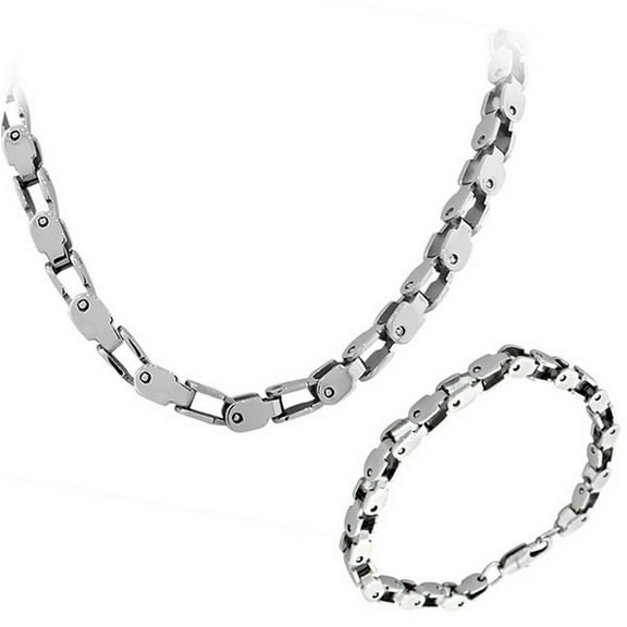 Stainless Steel Mens Link Chain Necklace and Bracelet Set