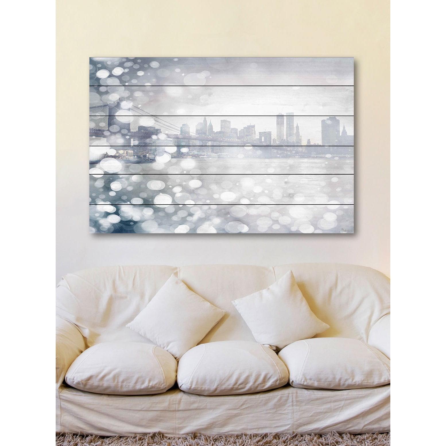 Parvez Taj  'Down Town' Painting Print on White Wood - Multi-color 36 x 24