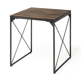 Medium Brown Wood Side Table With Square Top And Iron Cross Braced Medium Brown Wood Side Table With Square Top And Iron Cross Braced