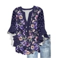thumbnail image 2 of Njagoc3 Womens Loose V-Neck Ruffled Bell Sleeve Floral Blouse - Summer Breathable Casual Tunic, 2 of 6
