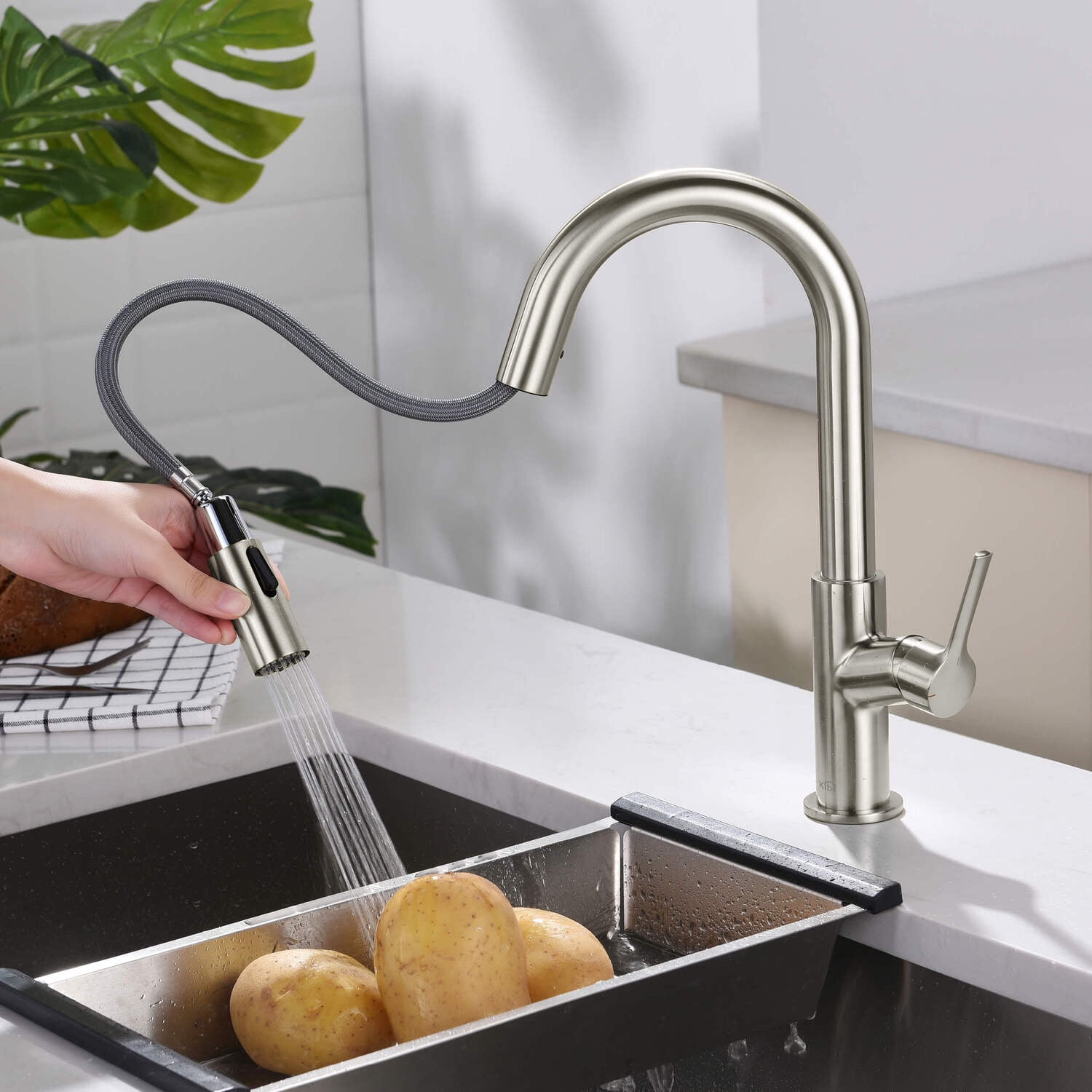 Kibi Fusion Single Handle Pull Down Kitchen & Bar Sink Faucet - Brushed Nickel