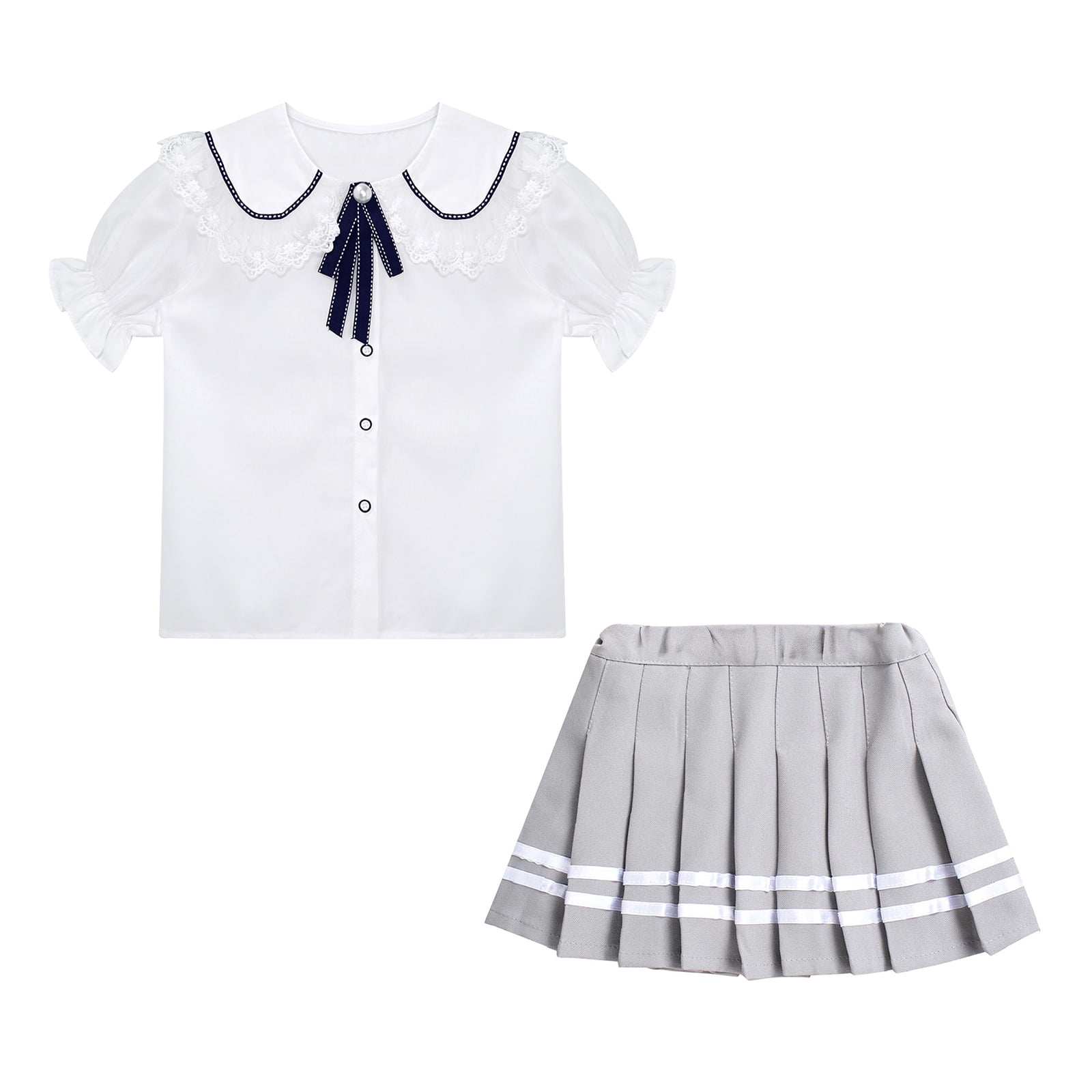 iixpin Girls' School Uniform Pleated Skirt Set Classic Japanese