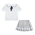 thumbnail image 2 of iixpin Girls' School Uniform Pleated Skirt Set Classic Japanese Anime School Girls Sailor Dress Shirts Student Suit Grey 9-10, 2 of 7