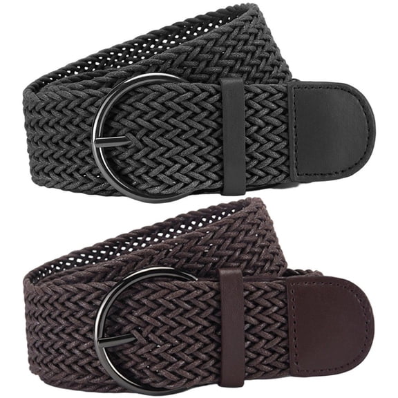 Byfri 2Pcs Rattan Braided Black Coffee Woven Boho Belts 110cm Belts for Women Dresses Shirts Pants