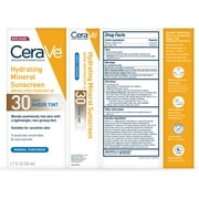 CeraVe Tinted Hydrating Mineral Sunscreen Lotion SPF 30 for Face with Sheer Tint
