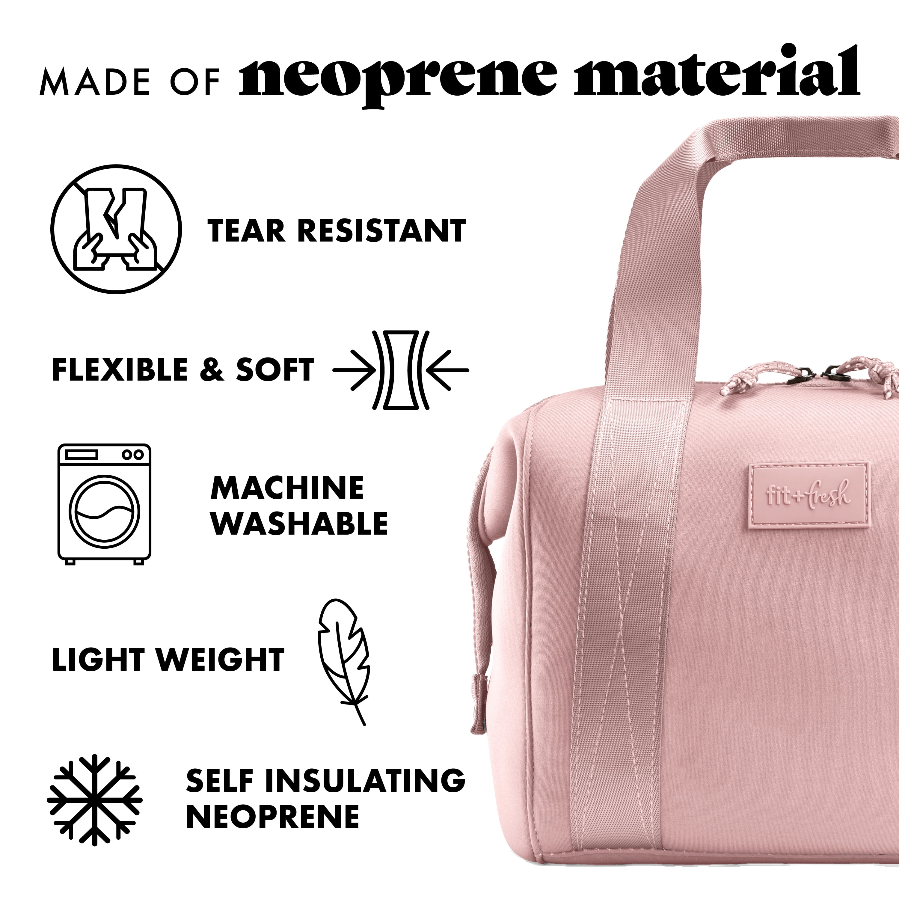Fit + Fresh Remi Women's Lunch Bag, Self Insulating Neoprene Material Lunch Box With Containers & Ice Pack, Mauve