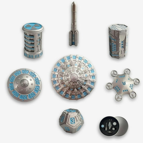UFO Ensemble de dés en Métal pour DND, dés Polyédriques de Science-Fiction pour Donjons et Dragons, dés en Métal RPG de Table Cadeau pour Joueurs et Collectionneurs, Argent