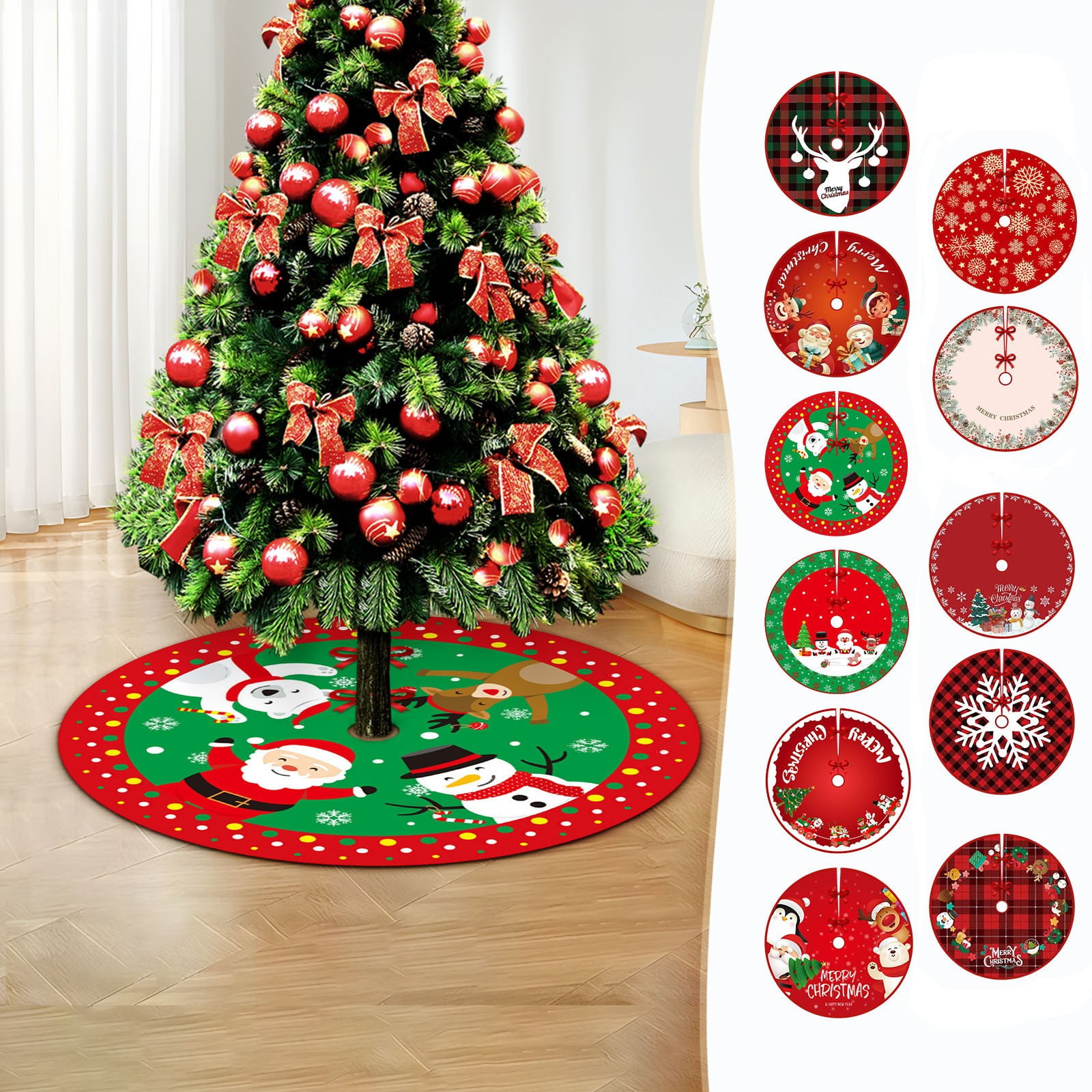 zhmrfg Velvet Christmas Tree Skirt 48-Inch Round Base Cover Holiday Home Decoration for Living Room Fireplace Table Top Presents Cozy Winter Celebration Family Party Christmas Mantel Decor